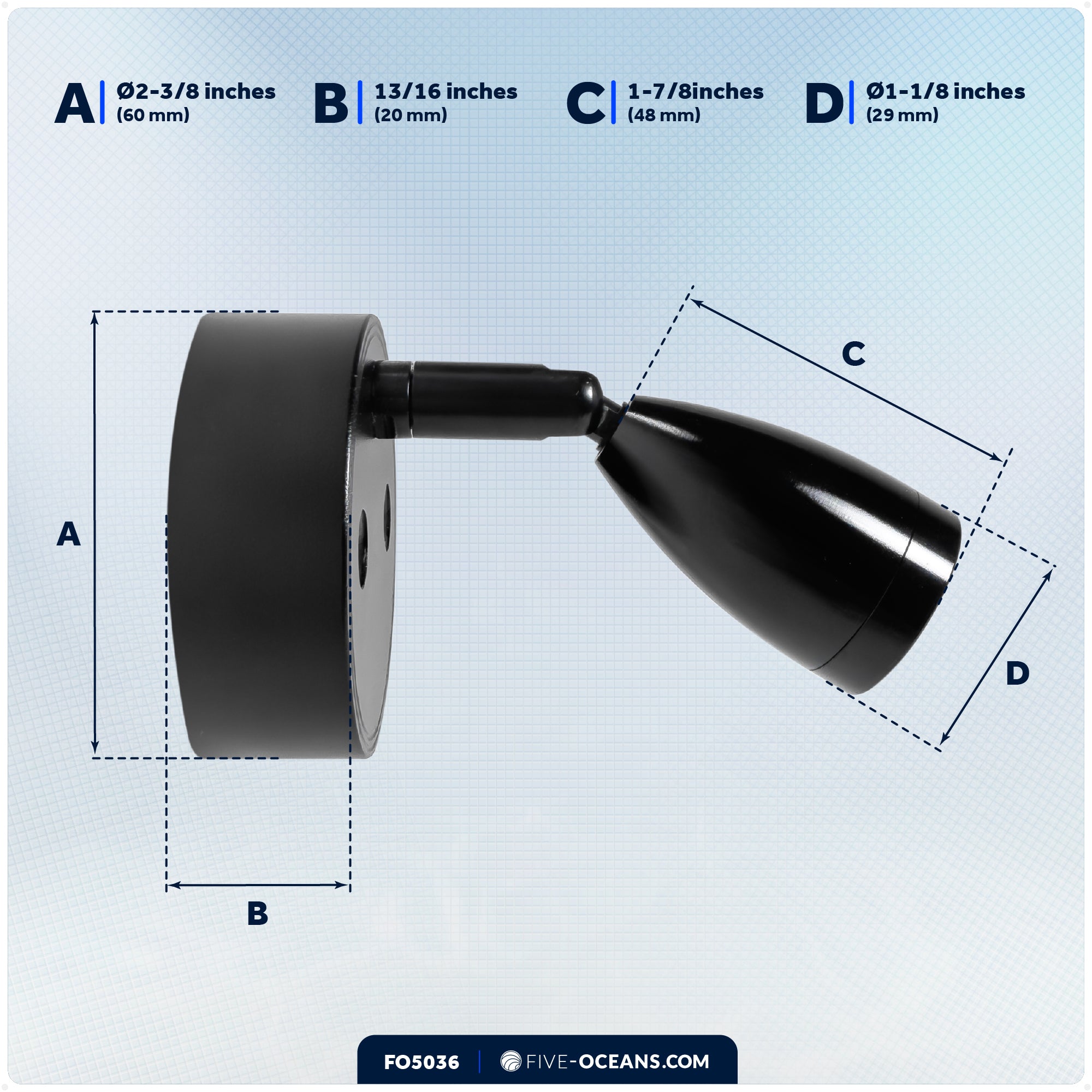 LED Reading Light with USB-C, Touch Dimmer, Warm White & Red, Matte Black Aluminum Housing, 200LM, 10-28V DC - FO5036 - Five Oceans