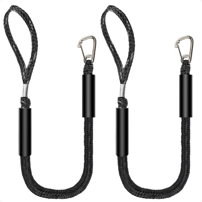 4 ft PWC Bungee Dock Lines, 316 Stainless Steel Clips, Black, 2-Pack - FO5044 - Five Oceans