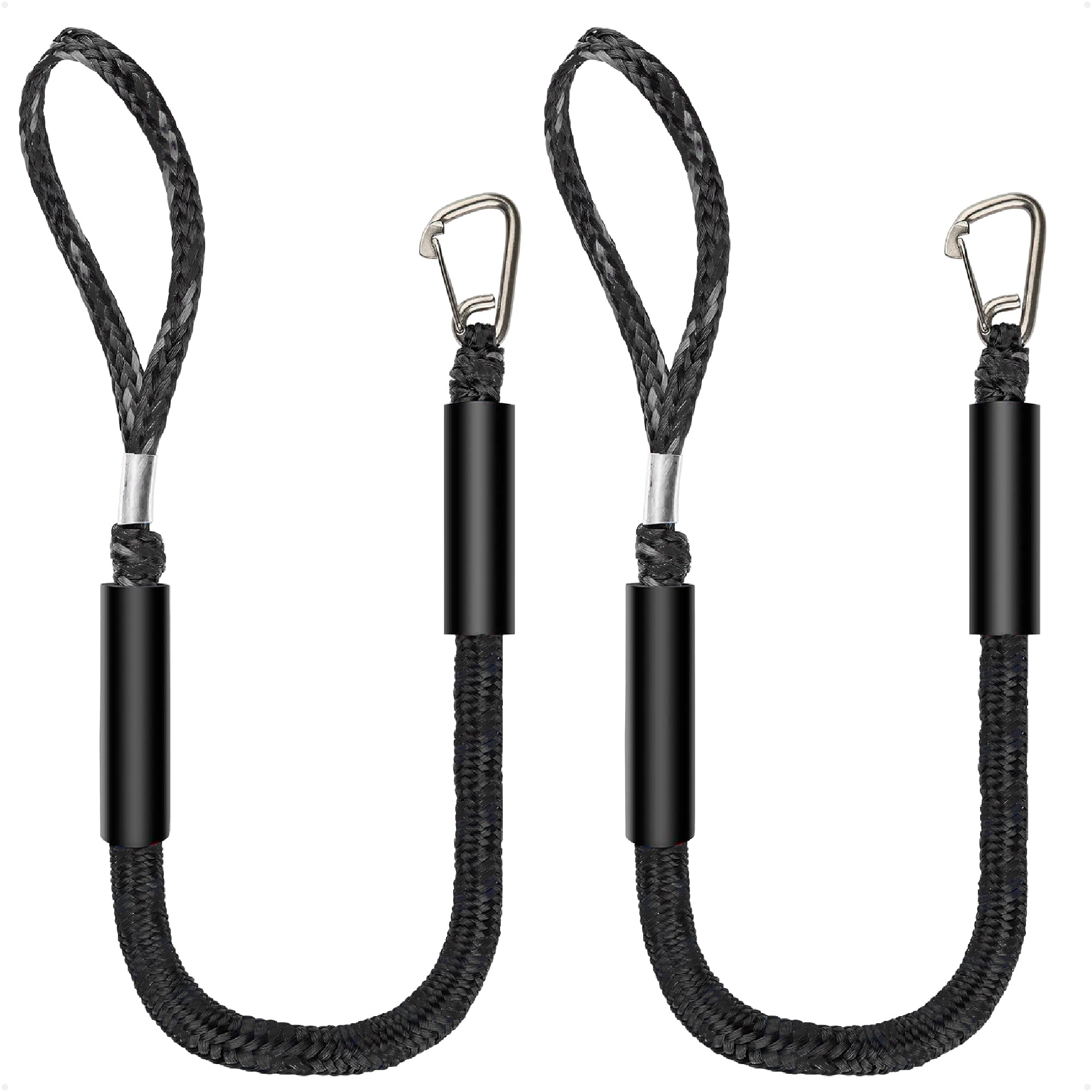 4 ft PWC Bungee Dock Lines, 316 Stainless Steel Clips, Black, 2-Pack - FO5044 - Five Oceans