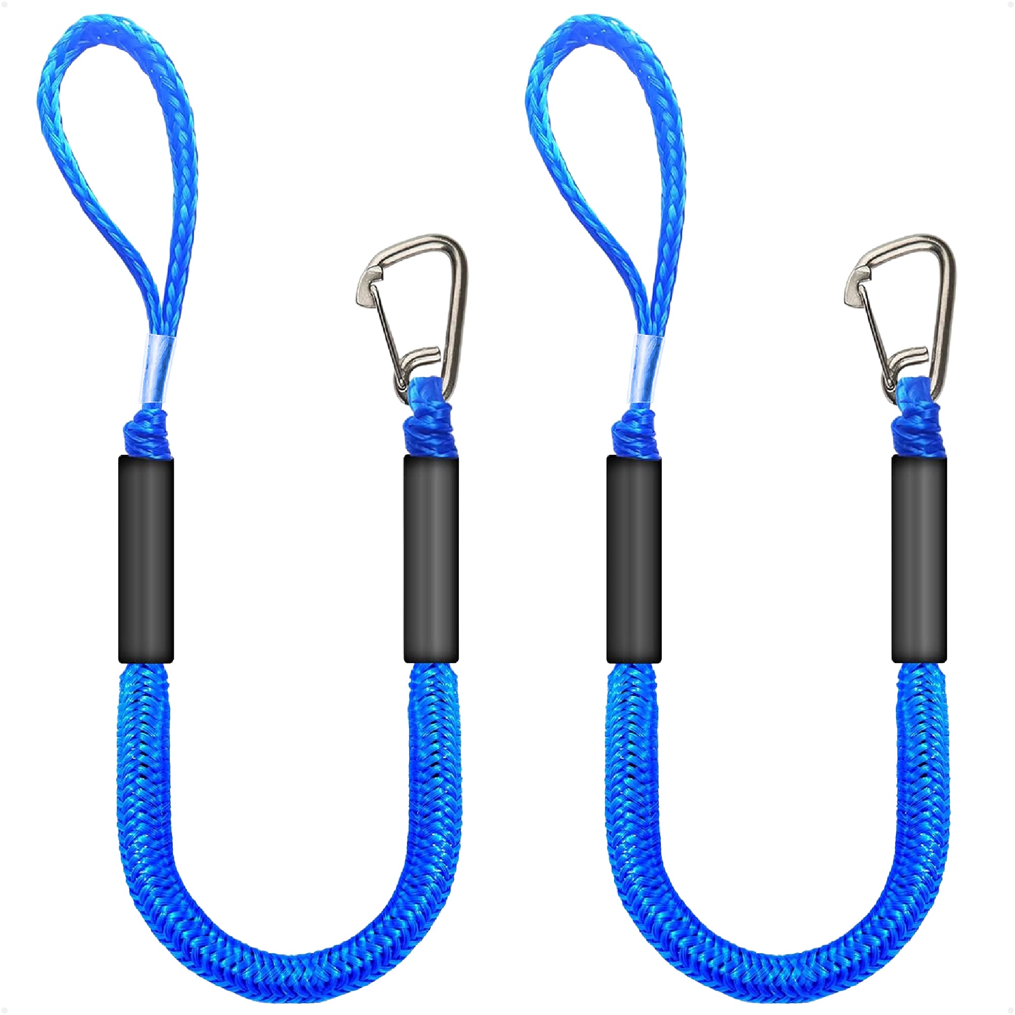 4 ft PWC Bungee Dock Lines, 316 Stainless Steel Clips, Blue, 2-Pack - FO5046 - Five Oceans