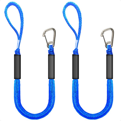 4 ft PWC Bungee Dock Lines, 316 Stainless Steel Clips, Blue, 2-Pack - FO5046 - Five Oceans