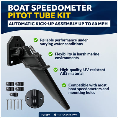Boat Speedometer Pitot Tube Kit, Automatic Kick-Up Assembly Up to 80 MPH - FO5050 - Five Oceans