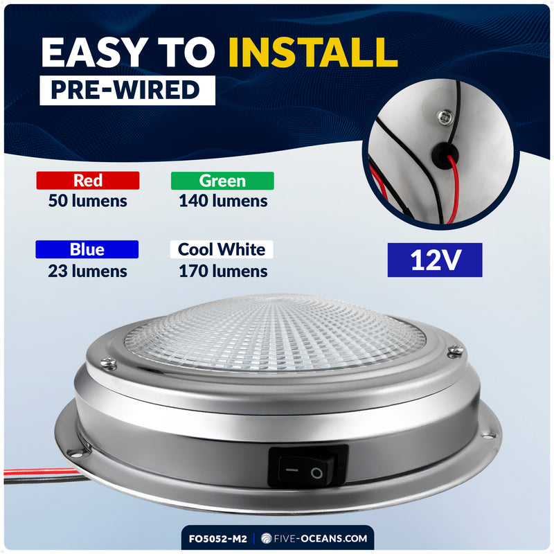 4" RGBW LED Dome Ceiling Light with Internal Drive, 12V, Stainless Steel Housing, 2-Pack - FO5052-M2 - Five Oceans