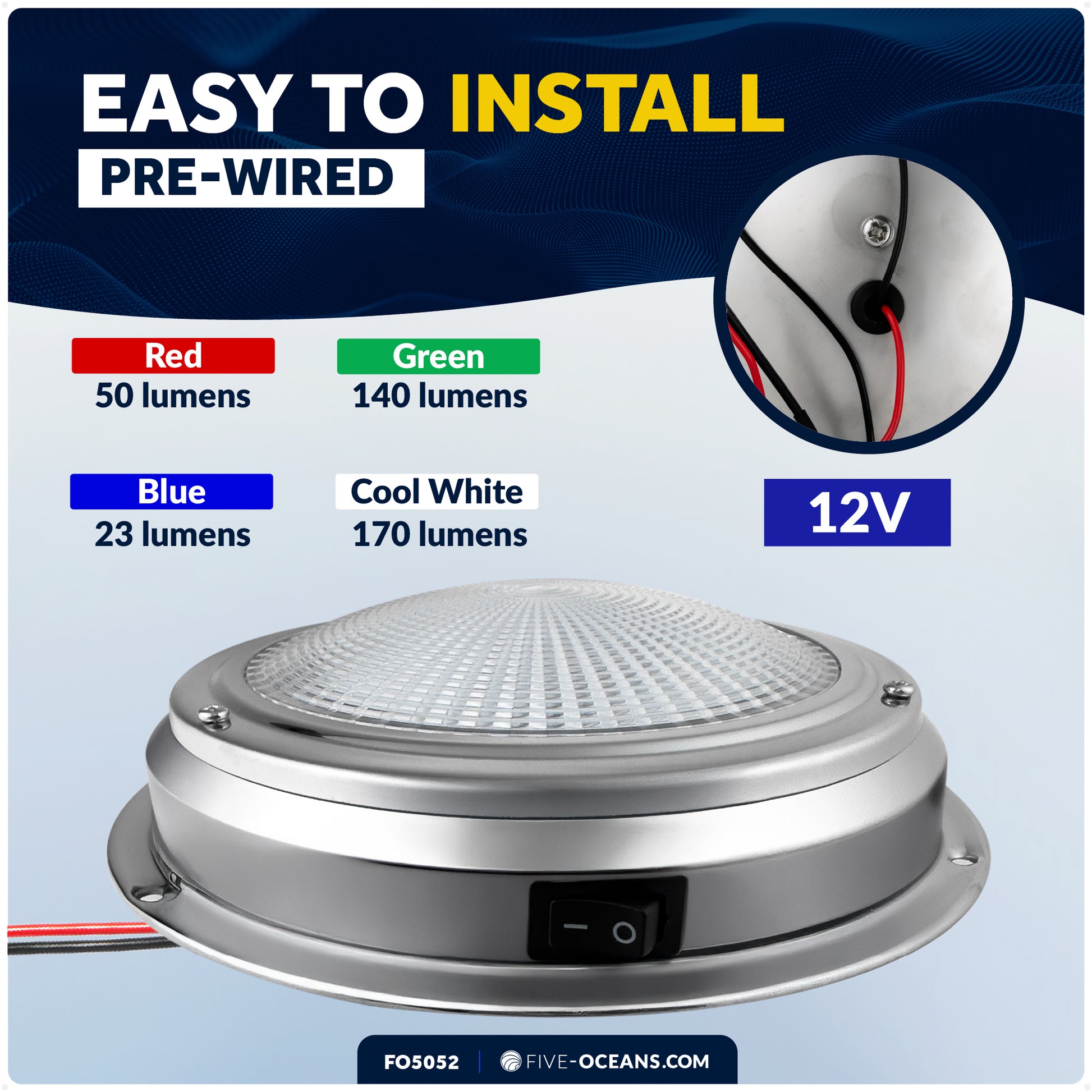 4" RGBW LED Dome Ceiling Light with Internal Drive, 12V, Stainless Steel Housing - FO5052 - Five Oceans