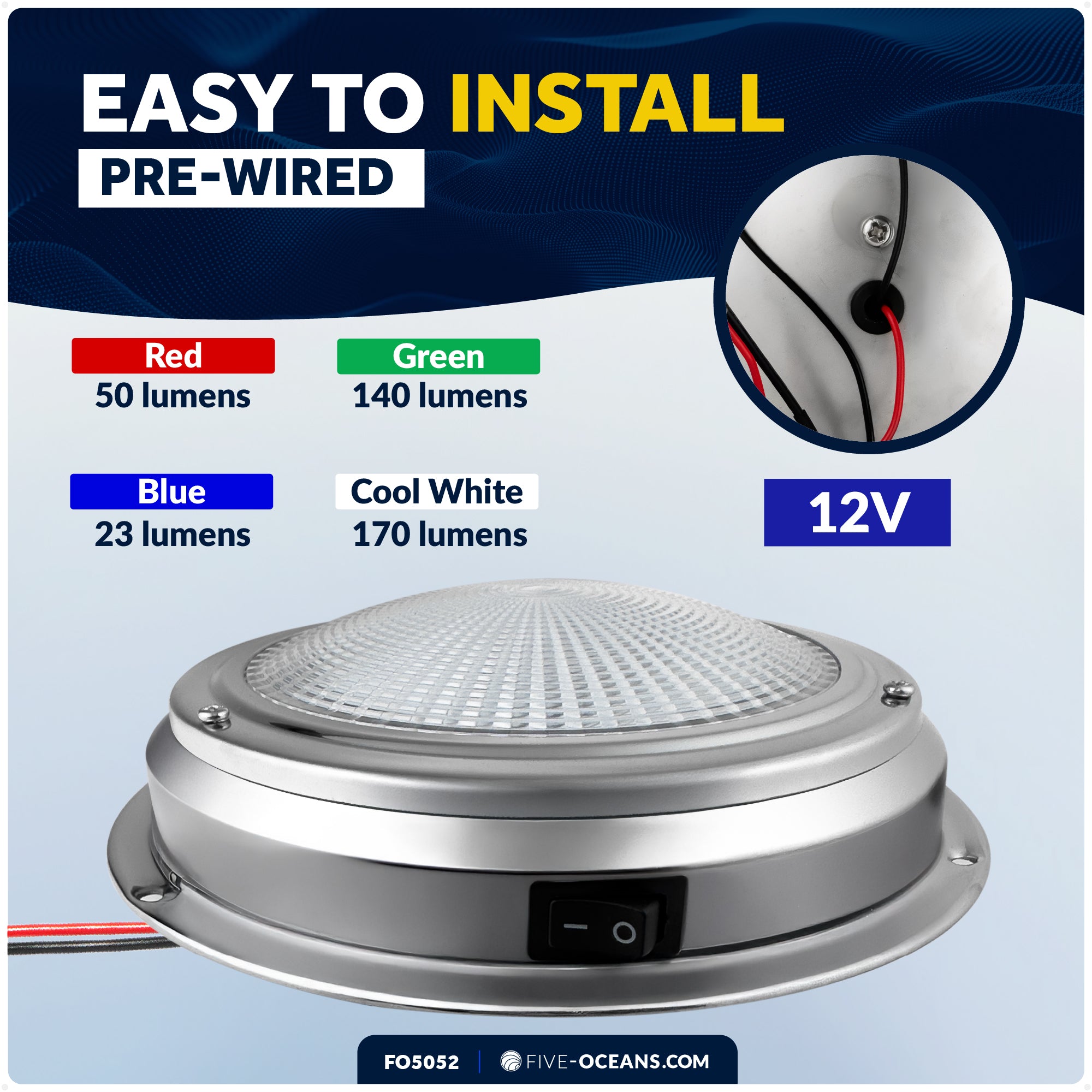 4" RGBW LED Dome Ceiling Light with Internal Drive, 12V, Stainless Steel Housing - FO5052 - Five Oceans