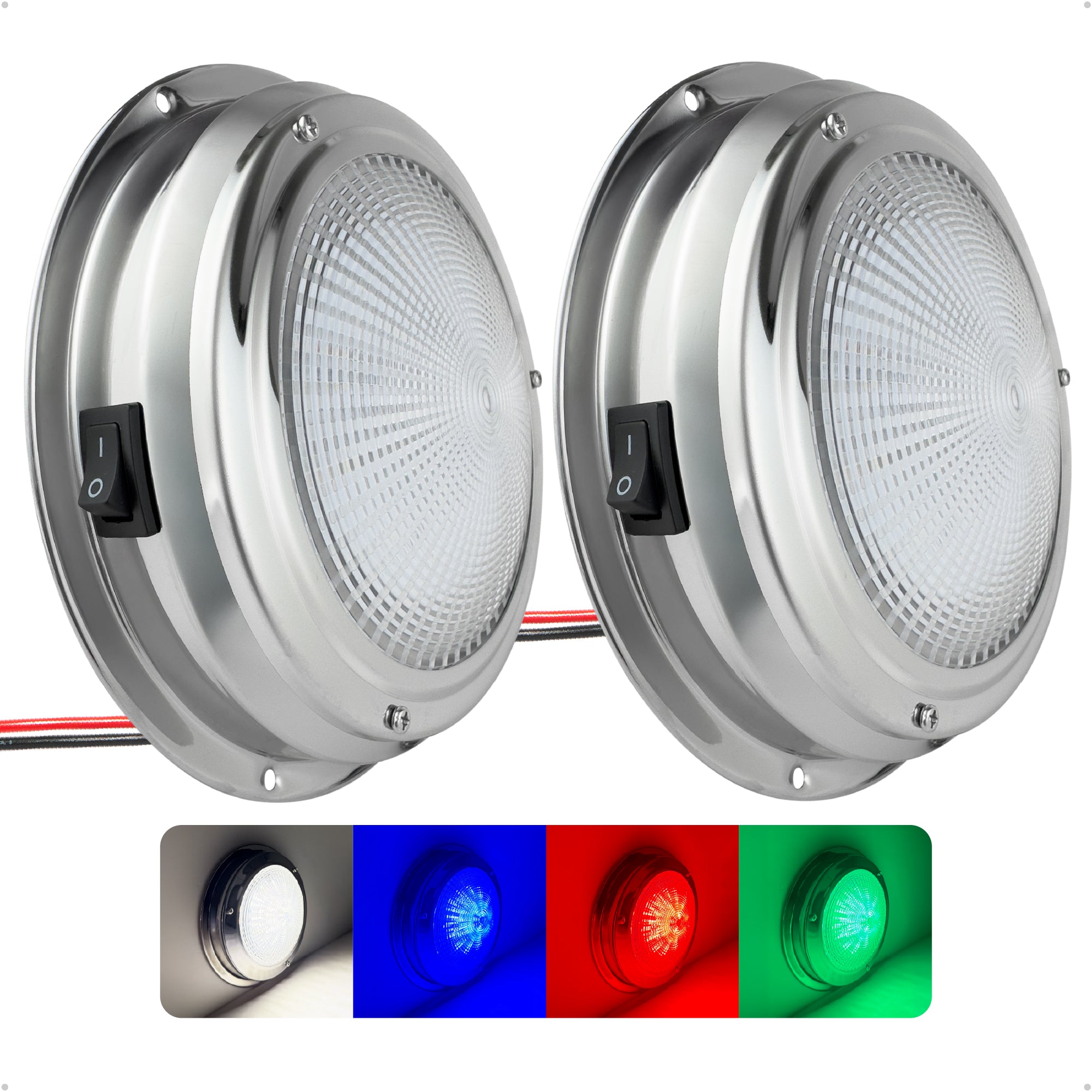 6" RGBW LED Dome Ceiling Light with Internal Drive, 12V, Stainless Steel Housing, 2-Pack - FO5054-M2 - Five Oceans