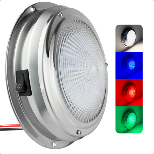 6" RGBW LED Dome Ceiling Light with Internal Drive, 12V, Stainless Steel Housing