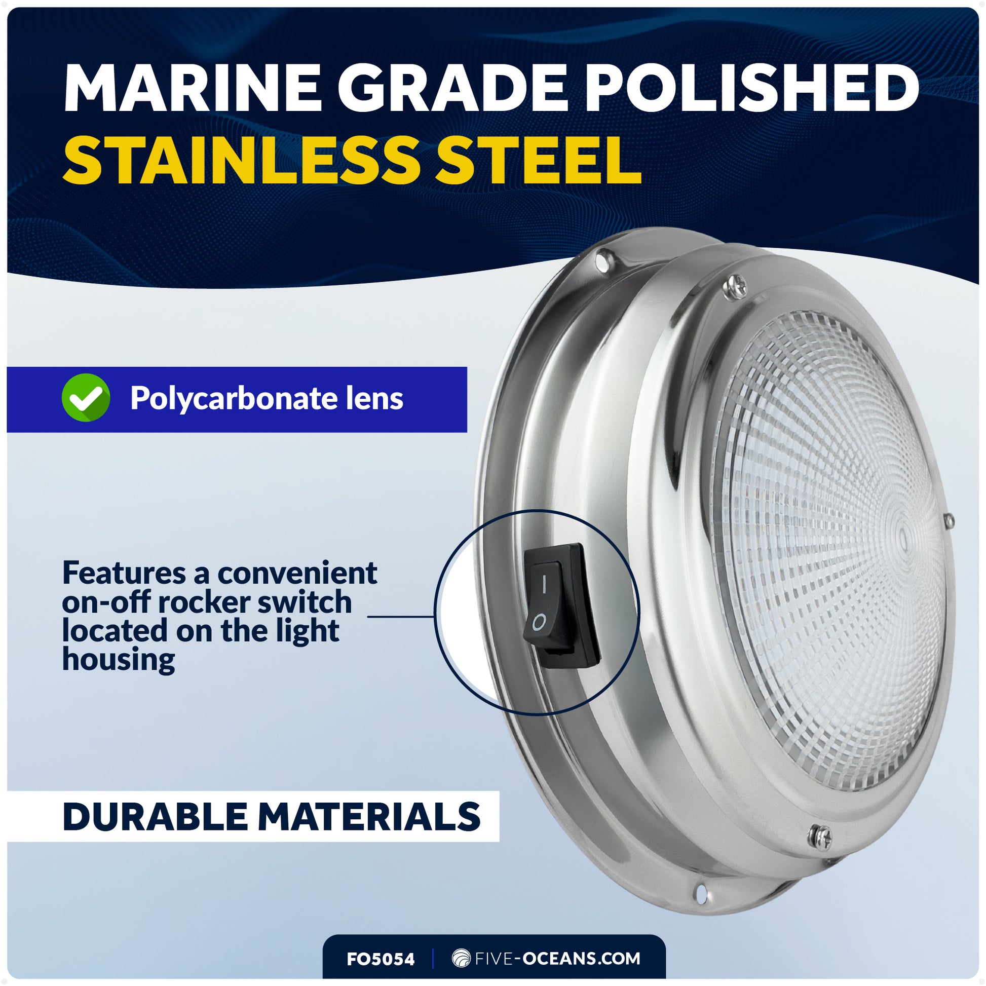 6" RGBW LED Dome Ceiling Light with Internal Drive, 12V, Stainless Steel Housing - FO5054 - Five Oceans