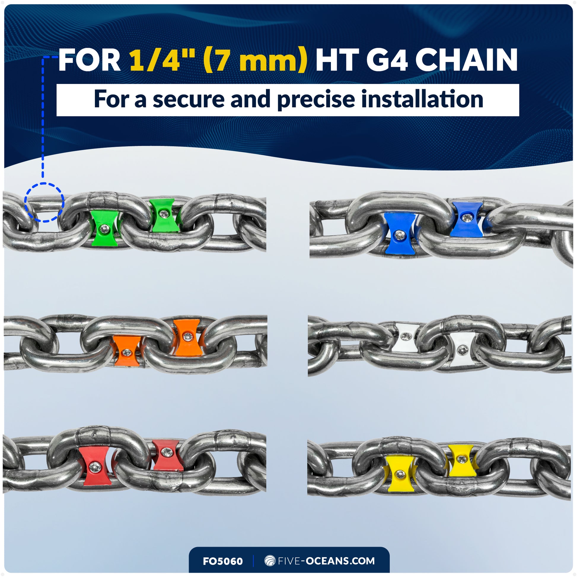 1/4" (7mm) HT G4 Anchor Windlass Chain Markers, 12-Pack, 6 Colors - FO5060 - Five Oceans