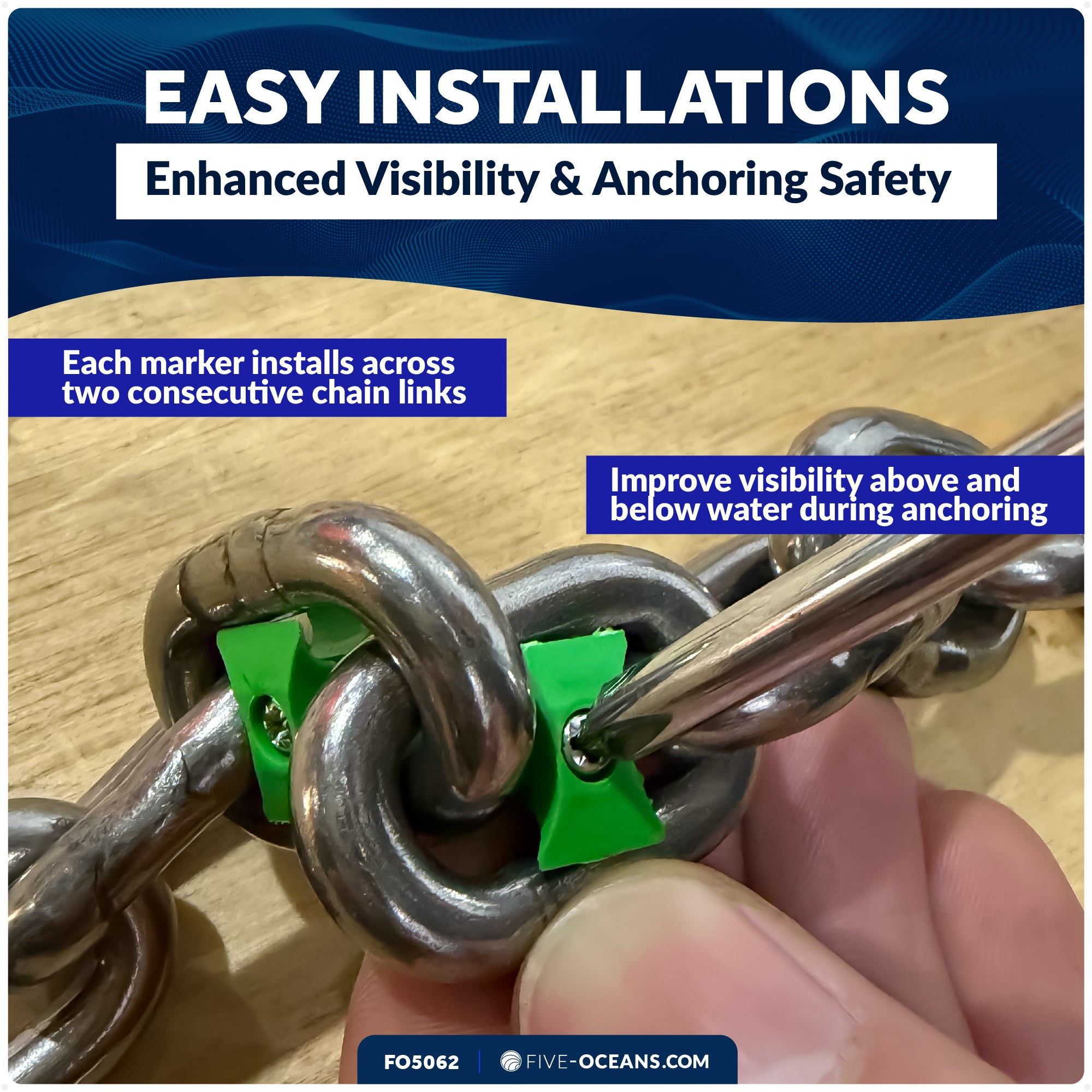 5/16" (8mm) HT G4 Anchor Windlass Chain Markers, 12-Pack, 6 Colors - FO5062 - Five Oceans