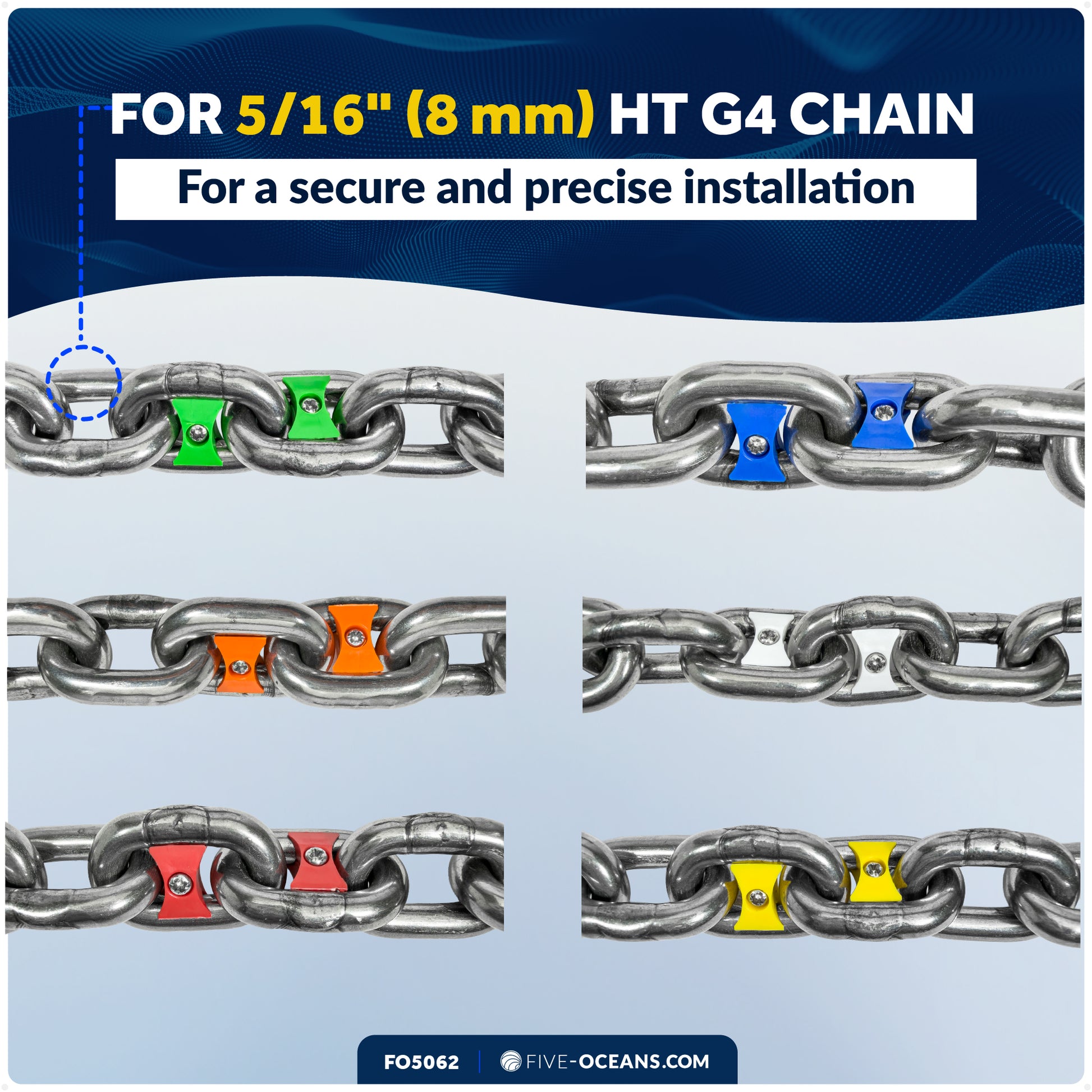 5/16" (8mm) HT G4 Anchor Windlass Chain Markers, 12-Pack, 6 Colors - FO5062 - Five Oceans