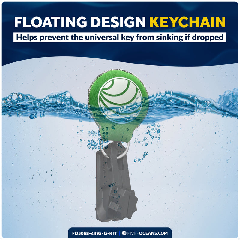 Adjustable Universal Deck Plate and Deck Fill Key with Floating Green Keychain, Fits Standard 8-Point Winch Sockets & Dual-Hole Deck Fittings, Nylon - 5068-4495-G-KIT - Five Oceans