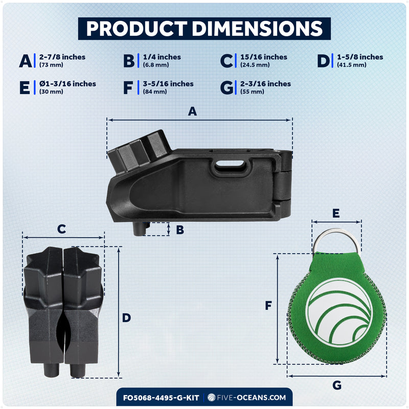 Adjustable Universal Deck Plate and Deck Fill Key with Floating Green Keychain, Fits Standard 8-Point Winch Sockets & Dual-Hole Deck Fittings, Nylon - 5068-4495-G-KIT - Five Oceans