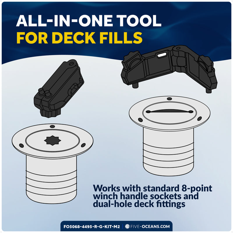 Adjustable Universal Deck Plate and Deck Fill Key with Floating Green/Red Keychain, Fits Standard 8-Point Winch Sockets & Dual-Hole Deck Fittings, Nylon, 2-Pack - 5068-4495-R-G-KIT-M2 - Five Oceans