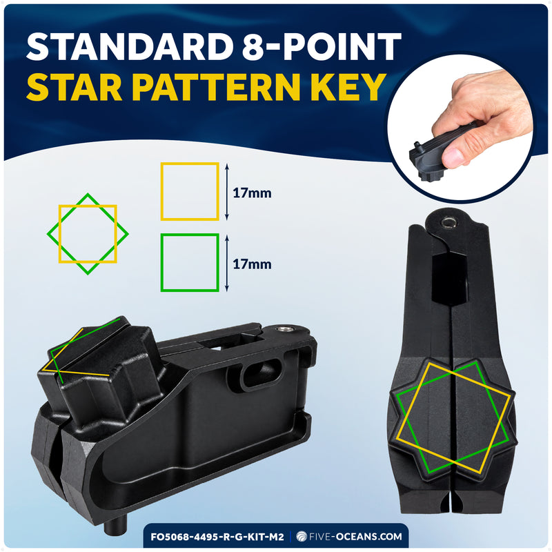 Adjustable Universal Deck Plate and Deck Fill Key with Floating Green/Red Keychain, Fits Standard 8-Point Winch Sockets & Dual-Hole Deck Fittings, Nylon, 2-Pack - 5068-4495-R-G-KIT-M2 - Five Oceans