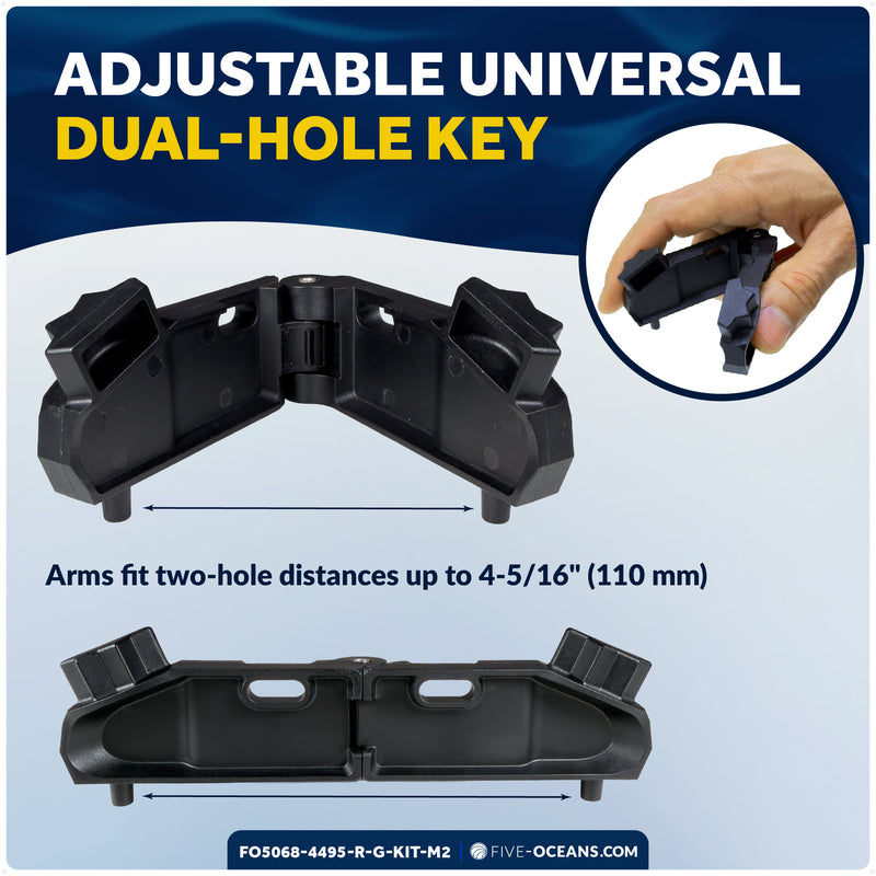 Adjustable Universal Deck Plate and Deck Fill Key with Floating Green/Red Keychain, Fits Standard 8-Point Winch Sockets & Dual-Hole Deck Fittings, Nylon, 2-Pack - 5068-4495-R-G-KIT-M2 - Five Oceans