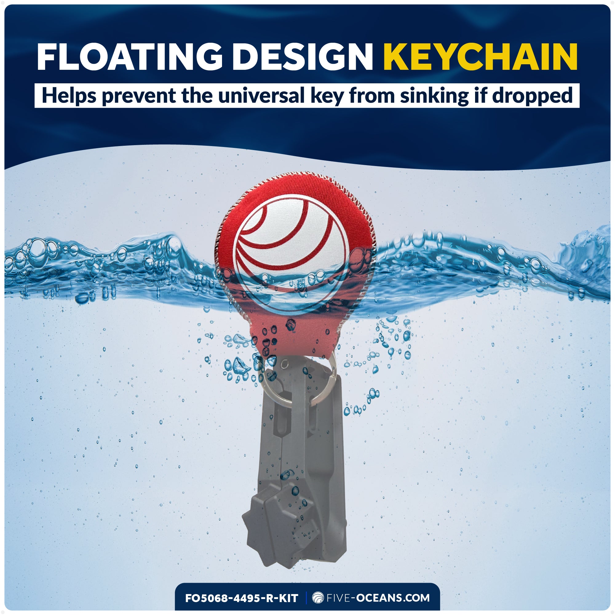 Adjustable Universal Deck Plate and Deck Fill Key with Floating Red Keychain, Fits Standard 8-Point Winch Sockets & Dual-Hole Deck Fittings, Nylon - 5068-4495-R-KIT - Five Oceans