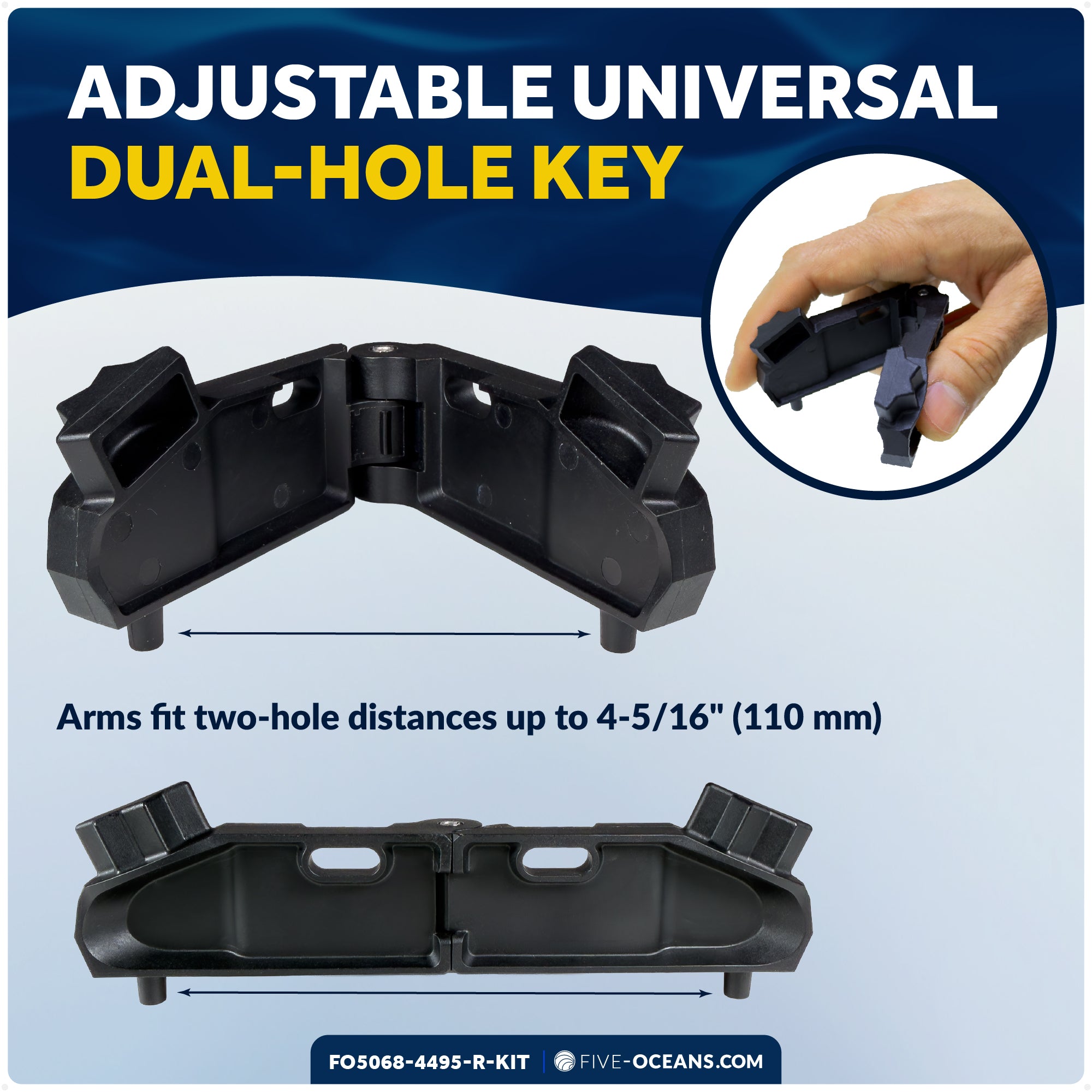 Adjustable Universal Deck Plate and Deck Fill Key with Floating Red Keychain, Fits Standard 8-Point Winch Sockets & Dual-Hole Deck Fittings, Nylon - 5068-4495-R-KIT - Five Oceans