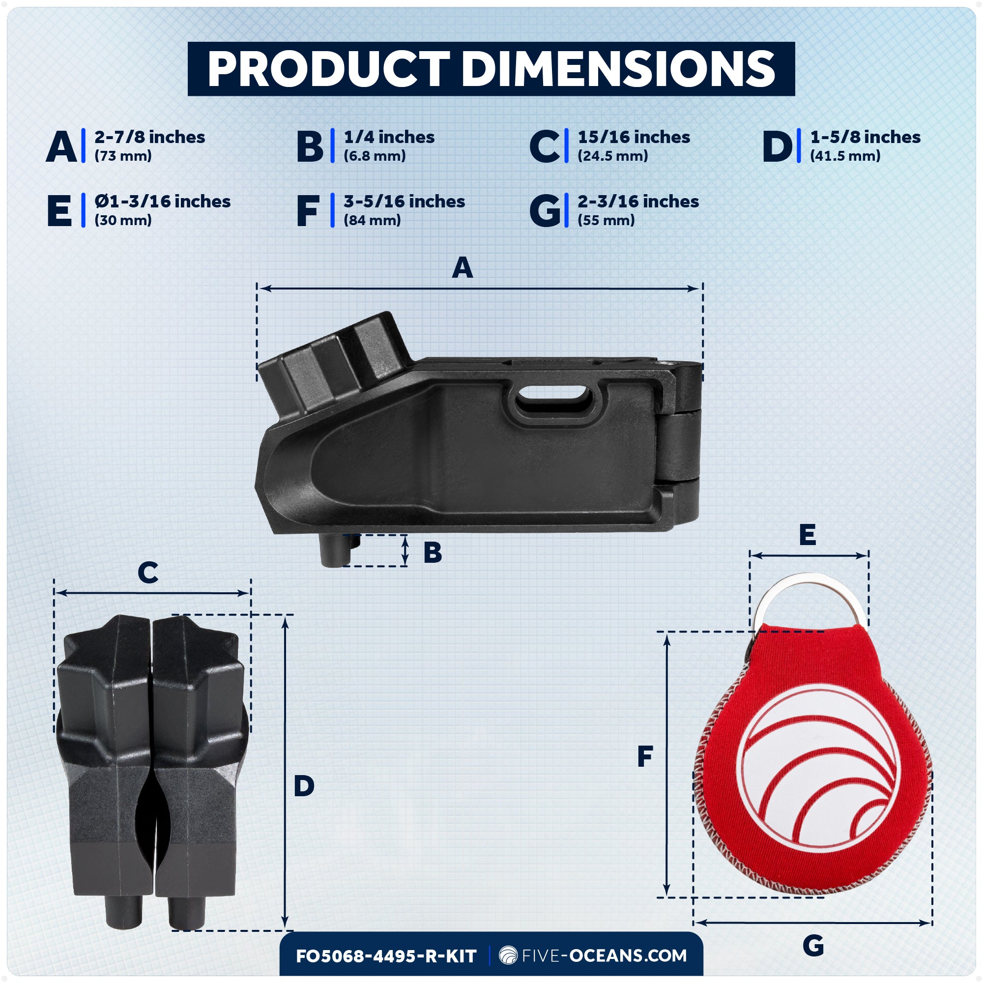 Adjustable Universal Deck Plate and Deck Fill Key with Floating Red Keychain, Fits Standard 8-Point Winch Sockets & Dual-Hole Deck Fittings, Nylon - 5068-4495-R-KIT - Five Oceans