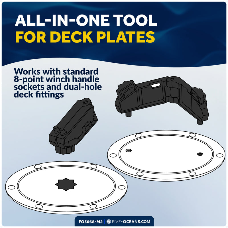Adjustable Universal Deck Plate and Deck Fill Key, Fits Standard 8-Point Winch Sockets & Dual-Hole Deck Fittings, Nylon, 2-Pack - FO5068-M2 - Five Oceans