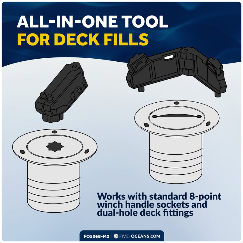Adjustable Universal Deck Plate and Deck Fill Key, Fits Standard 8-Point Winch Sockets & Dual-Hole Deck Fittings, Nylon, 2-Pack - FO5068-M2 - Five Oceans
