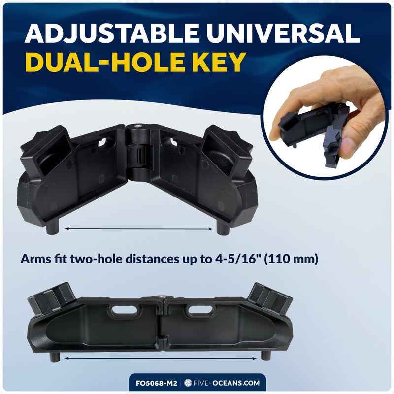 Adjustable Universal Deck Plate and Deck Fill Key, Fits Standard 8-Point Winch Sockets & Dual-Hole Deck Fittings, Nylon, 2-Pack - FO5068-M2 - Five Oceans