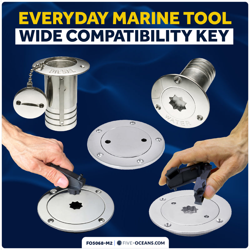 Adjustable Universal Deck Plate and Deck Fill Key, Fits Standard 8-Point Winch Sockets & Dual-Hole Deck Fittings, Nylon, 2-Pack - FO5068-M2 - Five Oceans