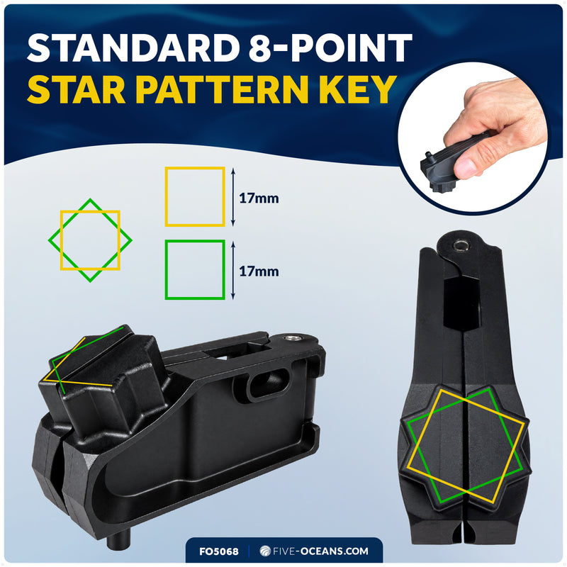 Adjustable Universal Deck Plate and Deck Fill Key, Fits Standard 8-Point Winch Sockets & Dual-Hole Deck Fittings, Nylon - FO5068 - Five Oceans