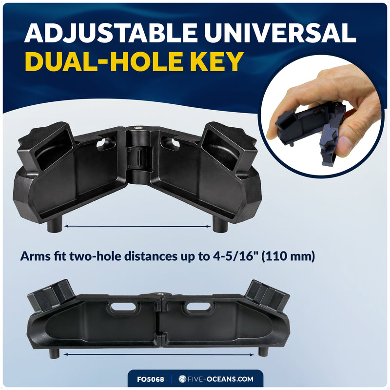 Adjustable Universal Deck Plate and Deck Fill Key, Fits Standard 8-Point Winch Sockets & Dual-Hole Deck Fittings, Nylon - FO5068 - Five Oceans