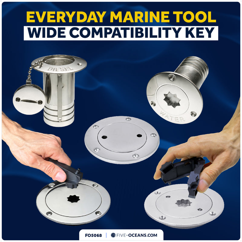 Adjustable Universal Deck Plate and Deck Fill Key, Fits Standard 8-Point Winch Sockets & Dual-Hole Deck Fittings, Nylon - FO5068 - Five Oceans