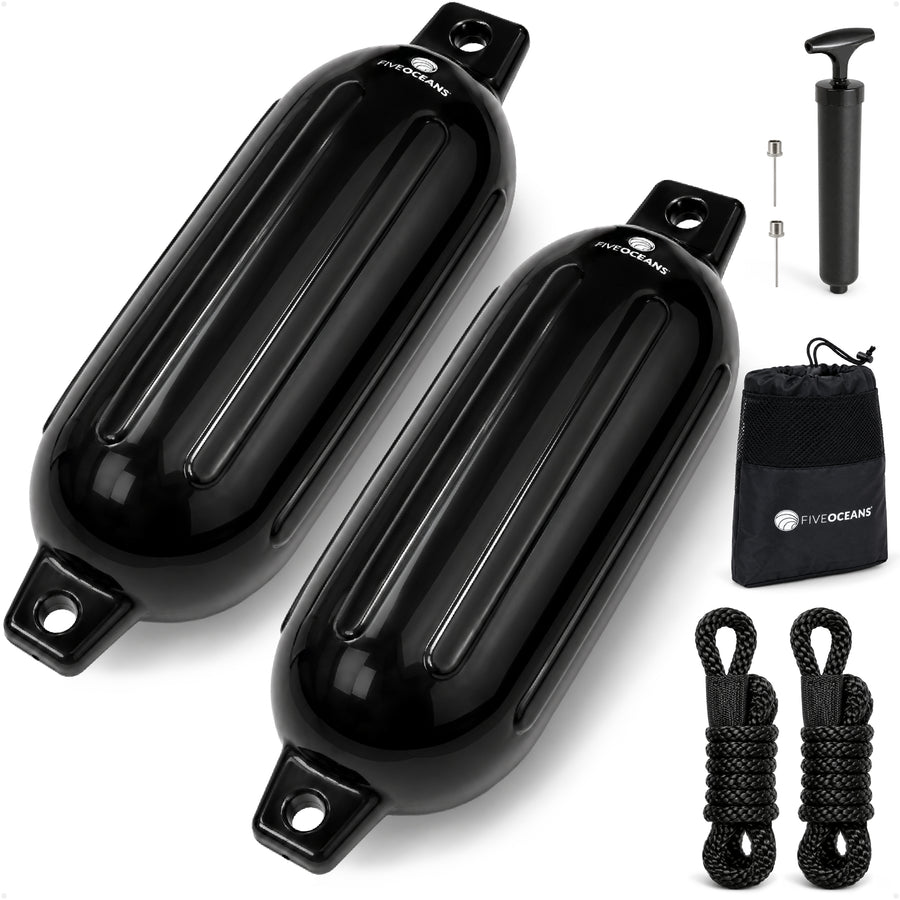 Inflatable Boat Fender, Marine Vinyl - Black, 2-Pack - Classic Fender Series