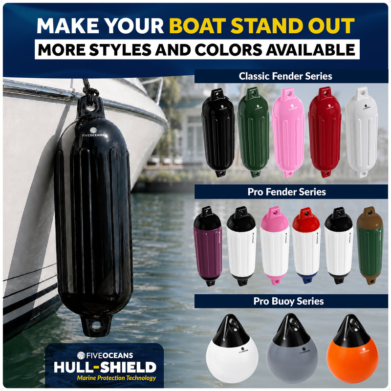 Inflatable Boat Fender, Marine Vinyl - Black, 2-Pack - Classic Fender Series