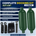 4.5" x 16" Inflatable Boat Fender, Marine-Grade PVC - Green, 2-Pack
