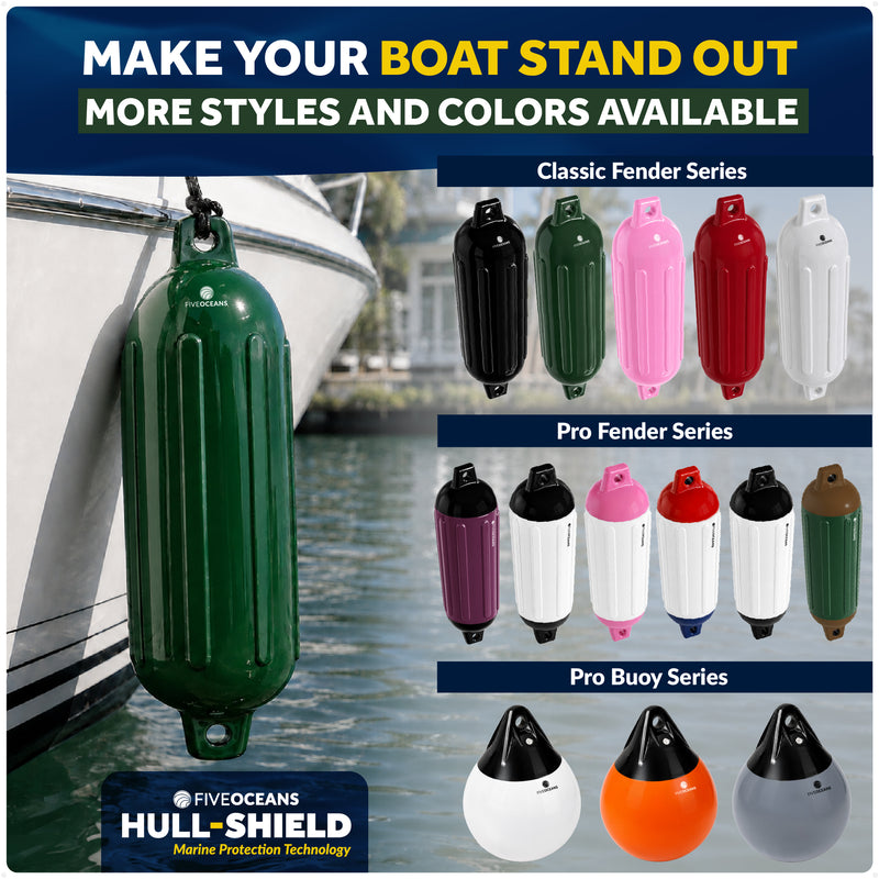 4.5" x 16" Inflatable Boat Fender, Marine-Grade PVC - Green, 2-Pack