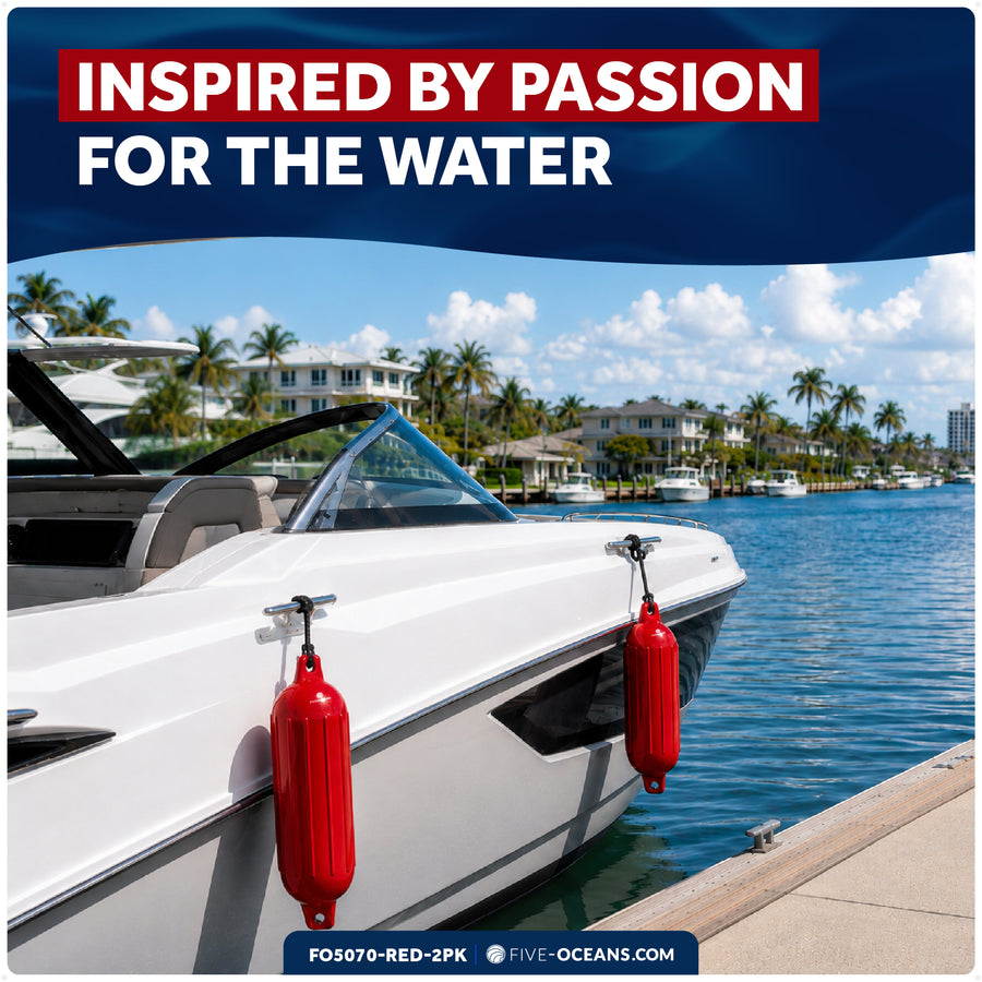 4.5" x 16" Inflatable Boat Fender, Marine-Grade PVC - Red, 2-Pack - Five Oceans