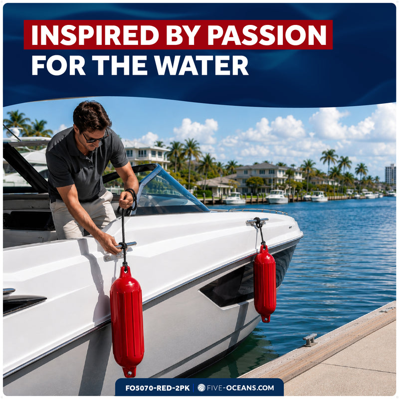Inflatable Boat Fender, Marine Vinyl - Red, 2-Pack - Classic Fender Series