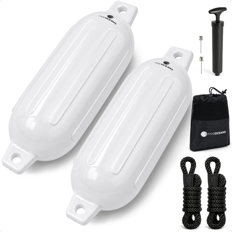Inflatable Boat Fender, Marine Vinyl - White, 2-Pack - Classic Fender Series