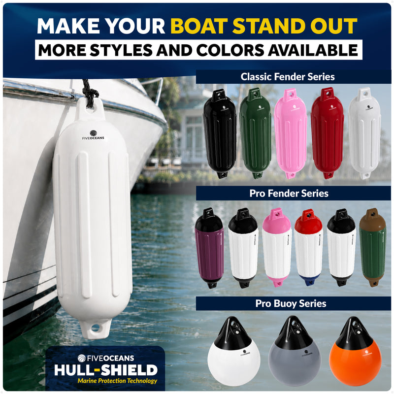 Inflatable Boat Fender, Marine Vinyl - White, 2-Pack - Classic Fender Series