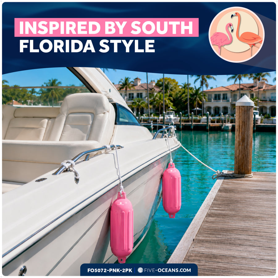 5.5" x 20" Inflatable Boat Fender, Marine-Grade PVC - Pink, 2-Pack - Five Oceans