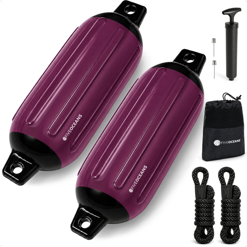 Inflatable Boat Fender, Marine Vinyl - Cranberry/Black, 2-Pack - Pro Fender Series