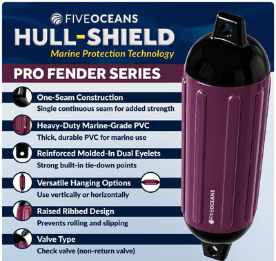 Inflatable Boat Fender, Marine Vinyl - Cranberry/Black, 2-Pack - Pro Fender Series