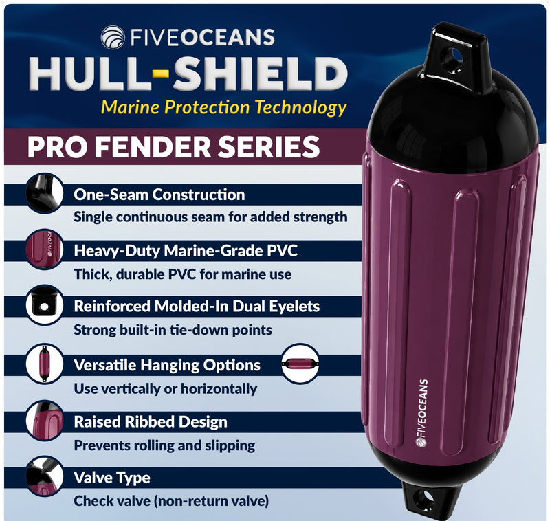 Inflatable Boat Fender, Marine Vinyl - Cranberry/Black, 2-Pack - Pro Fender Series