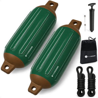 Inflatable Boat Fender, Marine Vinyl - Green/Brown, 2-Pack - Pro Fender Series