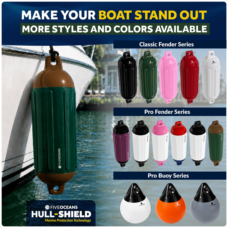 Inflatable Boat Fender, Marine Vinyl - Green/Brown, 2-Pack - Pro Fender Series