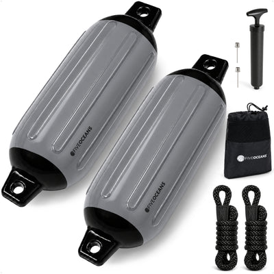 Inflatable Boat Fender, Marine Vinyl - Gray/Black, 2-Pack - Pro Fender Series