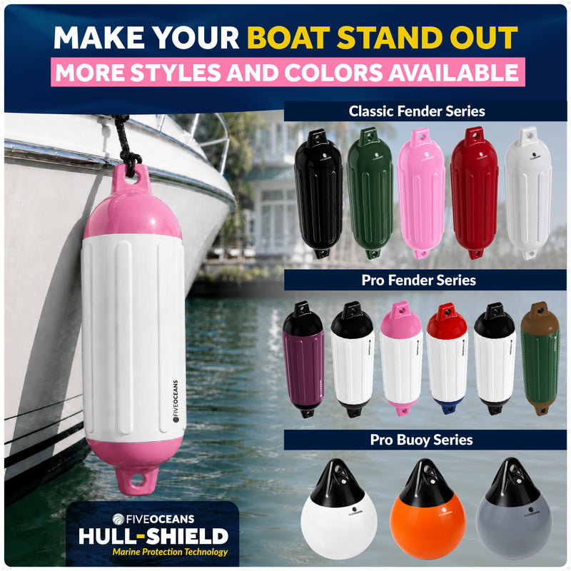Inflatable Boat Fender, Marine Vinyl - White/Pink, 2-Pack - Pro Fender Series