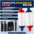 4.5" x 16" Inflatable Boat Fender, Marine-Grade PVC - White/Red/Blue, 2-Pack