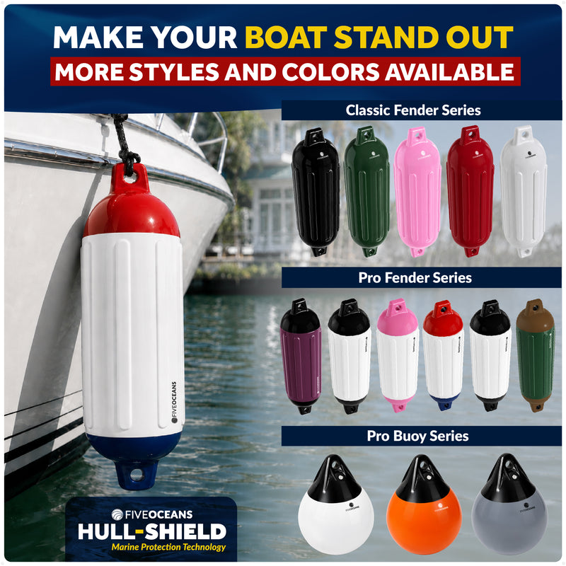 4.5" x 16" Inflatable Boat Fender, Marine-Grade PVC - White/Red/Blue, 2-Pack