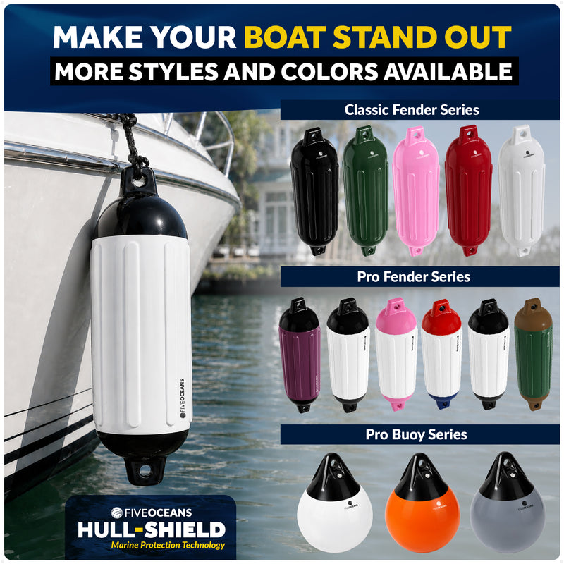 Inflatable Boat Fender, Marine Vinyl - White/Black, 2-Pack - Pro Fender Series