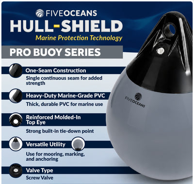 Inflatable Boat Buoy, Marine Vinyl – Gray/Black, 2-Pack - Pro Buoy Series